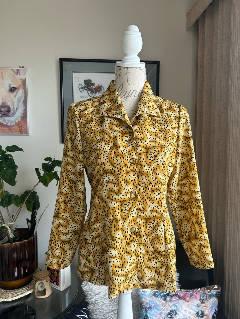 Yellow Printed Button-Front Women's Jacket